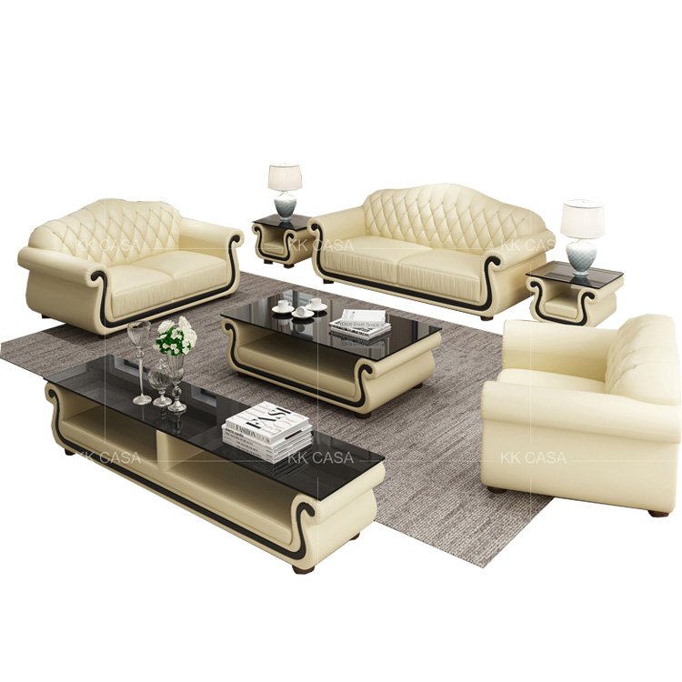Luxury sofa sets modern for living room beige and black leather sofa set 123 sectional sofa set