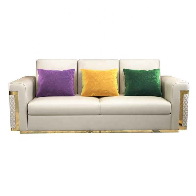 Italian-designed stainless steel modern light luxury leather chesterfield sofa living room sofas set furniture hotel villa home