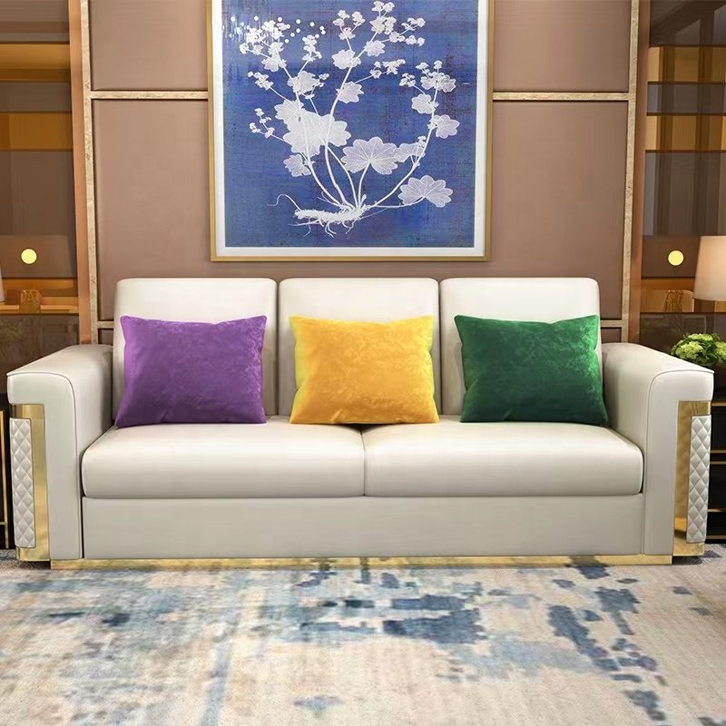 Italian-designed stainless steel modern light luxury leather chesterfield sofa living room sofas set furniture hotel villa home