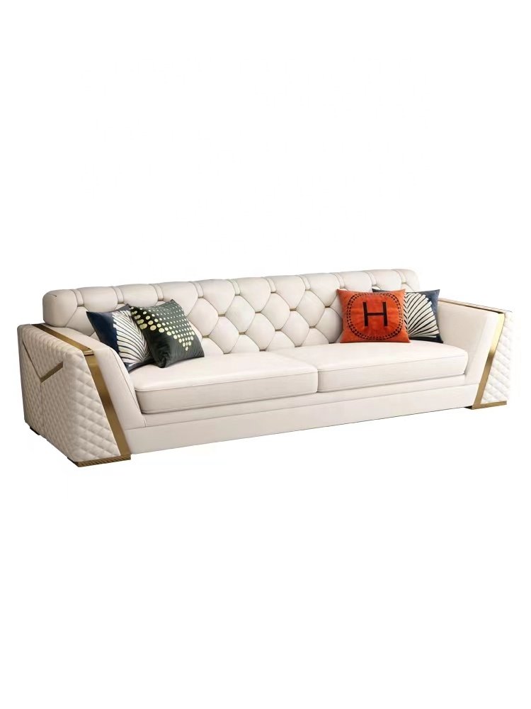 Italian-designed stainless steel modern light luxury leather chesterfield sofa living room sofas set furniture hotel villa home