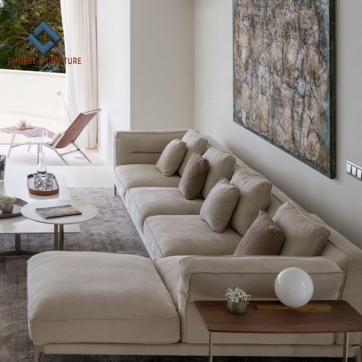 Latest Italian adda flared armrest & backrest design large L shape sectional couch living room sofas furniture