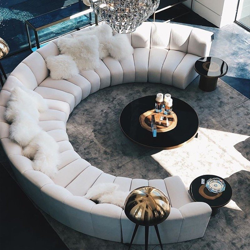 Nordic Modern Velvet Tufted Circular Arc CurvedSofa Restaurant Sectional Sofa Set Hotel Club Living Room Reception Couch