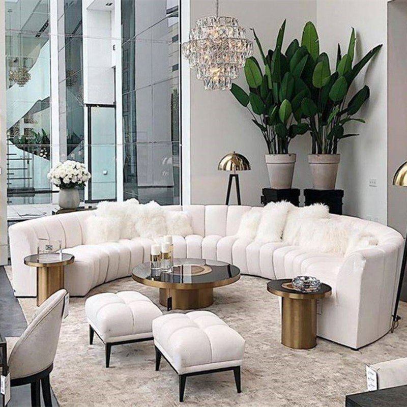 Nordic Modern Velvet Tufted Circular Arc CurvedSofa Restaurant Sectional Sofa Set Hotel Club Living Room Reception Couch