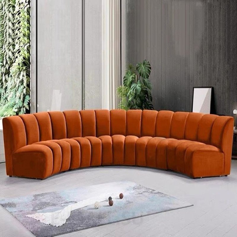 Nordic Modern Velvet Tufted Circular Arc CurvedSofa Restaurant Sectional Sofa Set Hotel Club Living Room Reception Couch