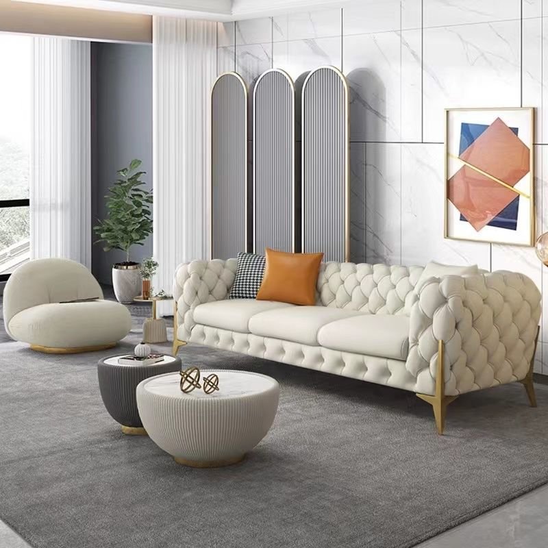 Italian Velvet Sofa Luxury Glod Stainless Leg Living Room Sofa Set Furniture White 3 Seater Chesterfield Sofa Couches