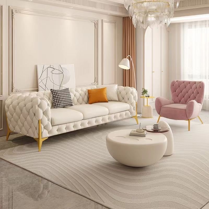 Italian Velvet Sofa Luxury Glod Stainless Leg Living Room Sofa Set Furniture White 3 Seater Chesterfield Sofa Couches