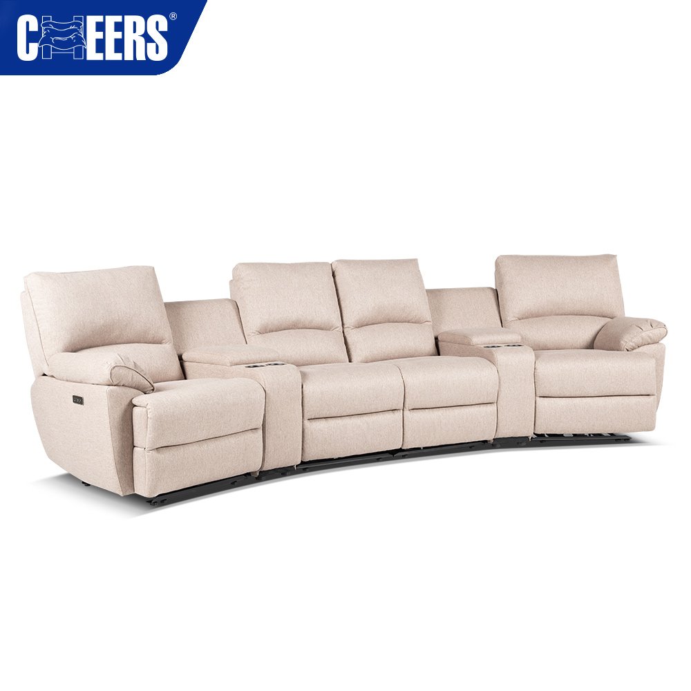 MANWAH CHEERS Luxury 4-Seater Home Theater Recliner Fabric Power Reclining Sofa for Living Room Sofa