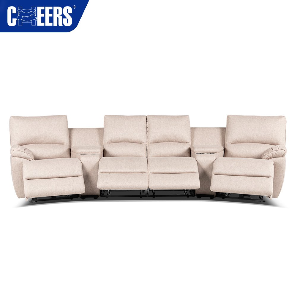 MANWAH CHEERS Luxury 4-Seater Home Theater Recliner Fabric Power Reclining Sofa for Living Room Sofa