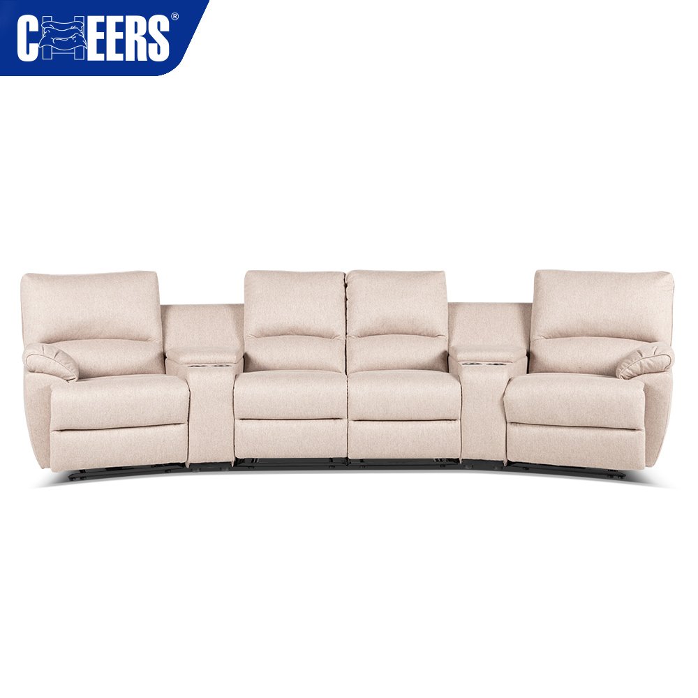 MANWAH CHEERS Luxury 4-Seater Home Theater Recliner Fabric Power Reclining Sofa for Living Room Sofa