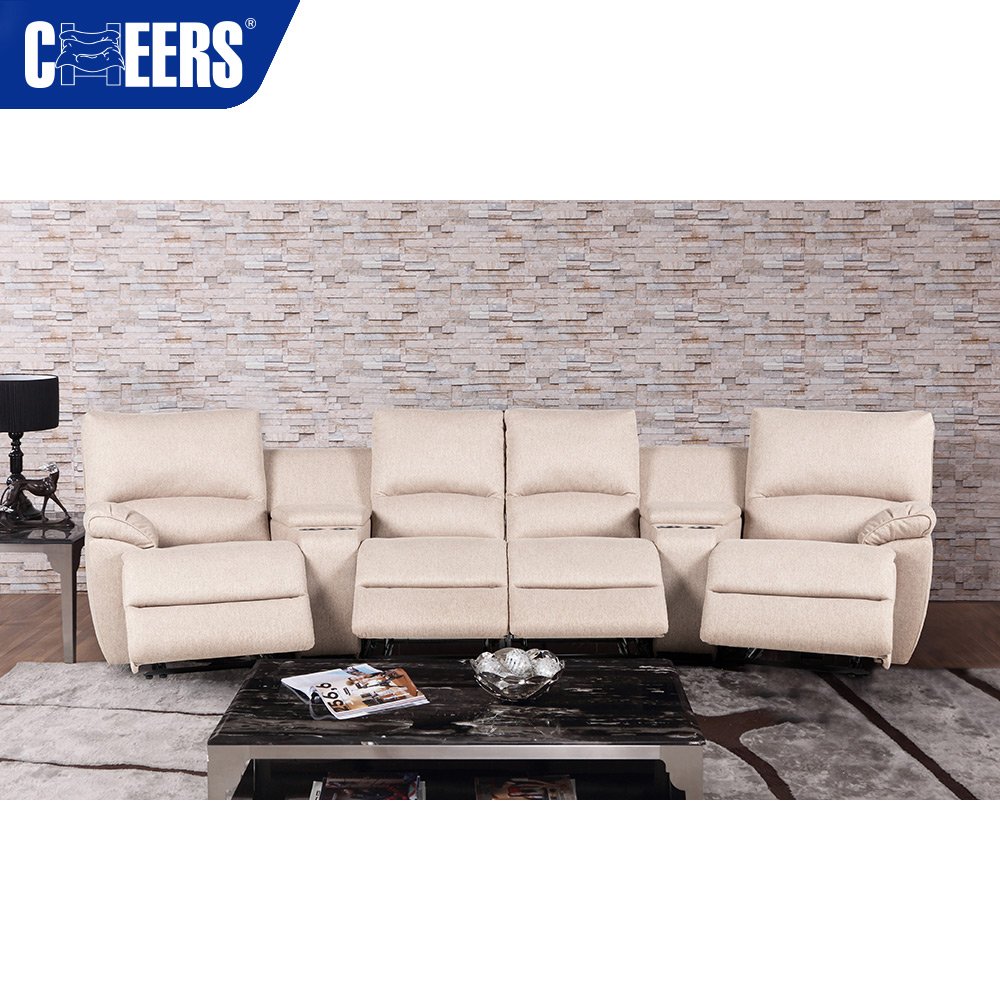 MANWAH CHEERS Luxury 4-Seater Home Theater Recliner Fabric Power Reclining Sofa for Living Room Sofa