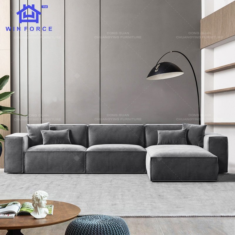 Winforce Italian Design Luxury Modern Living Room Sofa Set Furniture Velvet Modular Corner Sofa Couch Minimalist Sectional Sofa