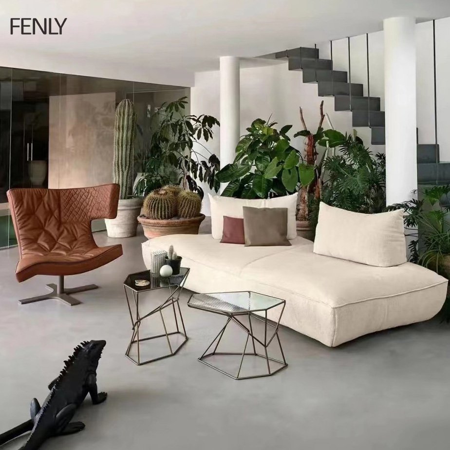 Modern High-End Corner Sectional Sofa New Design Italian Modular Living Room Furniture Metal Fabric Couch Set