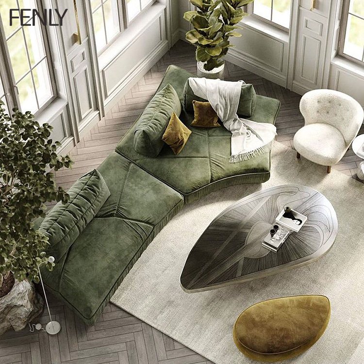 Modern High-End Corner Sectional Sofa New Design Italian Modular Living Room Furniture Metal Fabric Couch Set