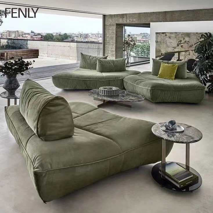 Modern High-End Corner Sectional Sofa New Design Italian Modular Living Room Furniture Metal Fabric Couch Set
