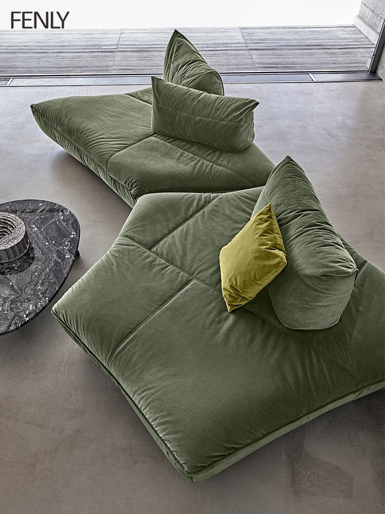 Modern High-End Corner Sectional Sofa New Design Italian Modular Living Room Furniture Metal Fabric Couch Set