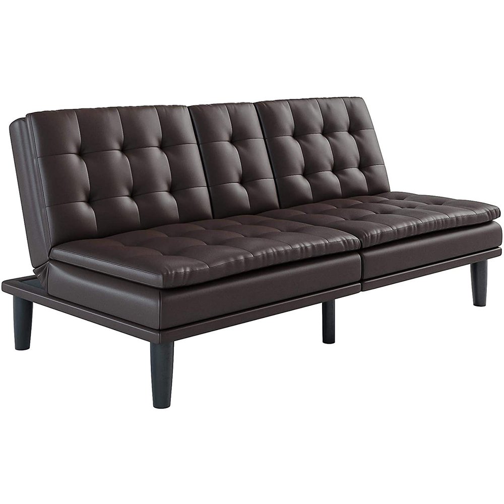 Living Room Furniture Contemporary brown Faux Leather Tufted Futon With cup-holder Sofa Bed Living Room Sofas