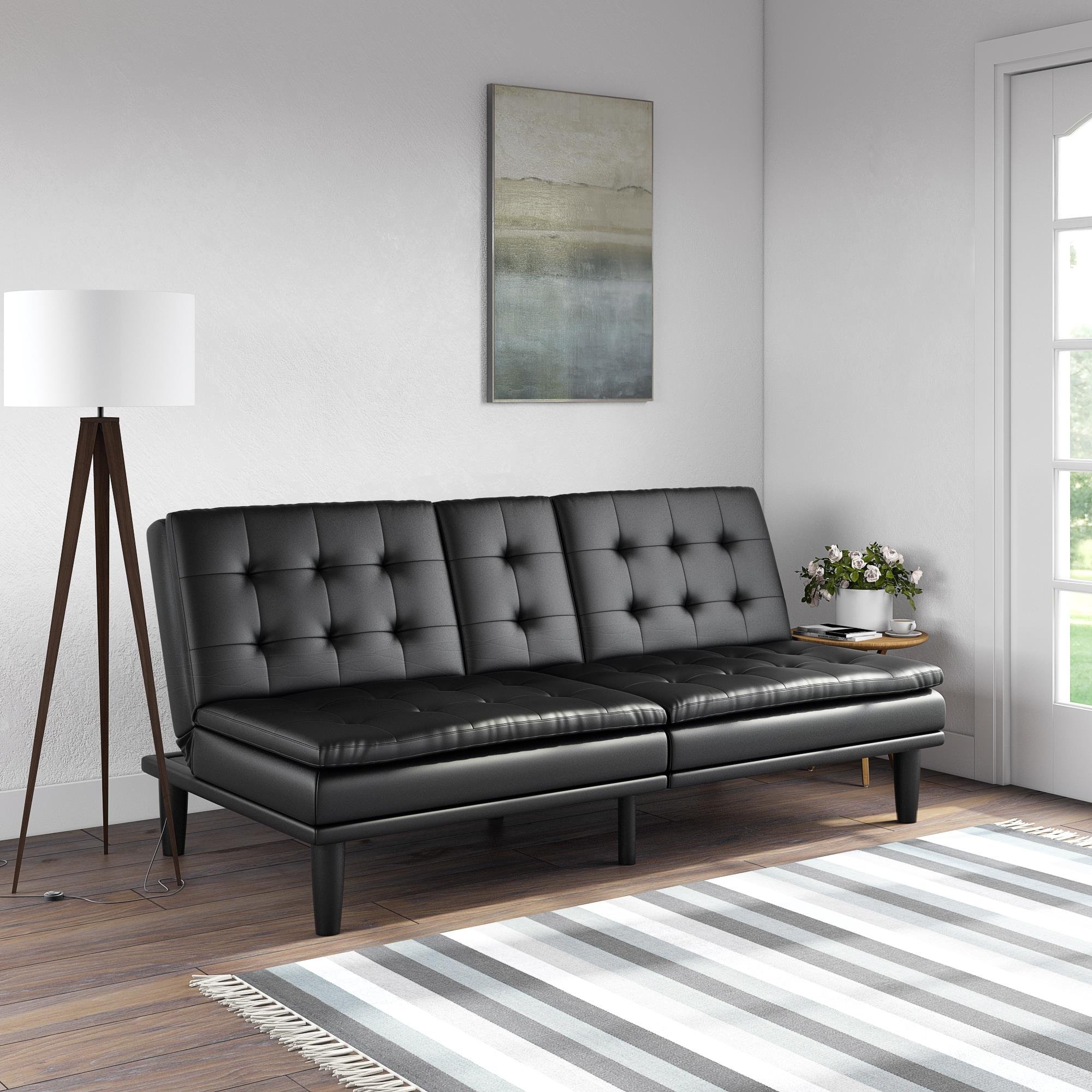 Living Room Furniture Contemporary brown Faux Leather Tufted Futon With cup-holder Sofa Bed Living Room Sofas