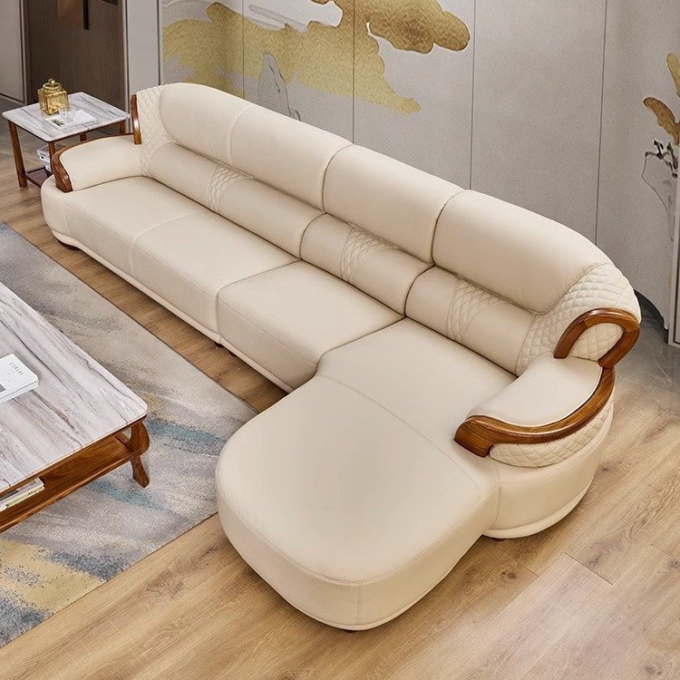 Luxury Uginwood leather sofa combination all solid wood sofa luxury living room light luxury sofa set furniture