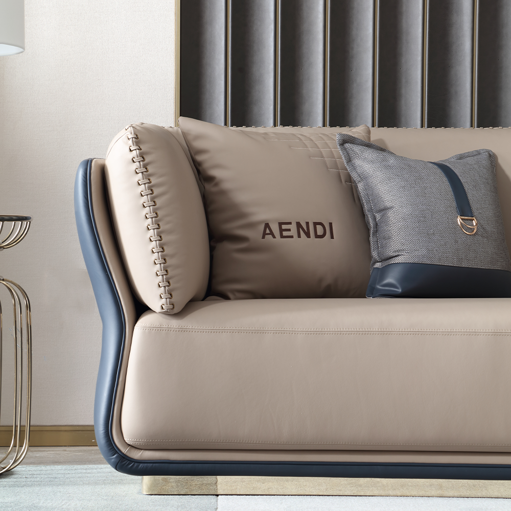 Italian Minimalist Genuine Leather Sofa Living Room Sofa Set Straight Row Three Seater Furniture Sofa