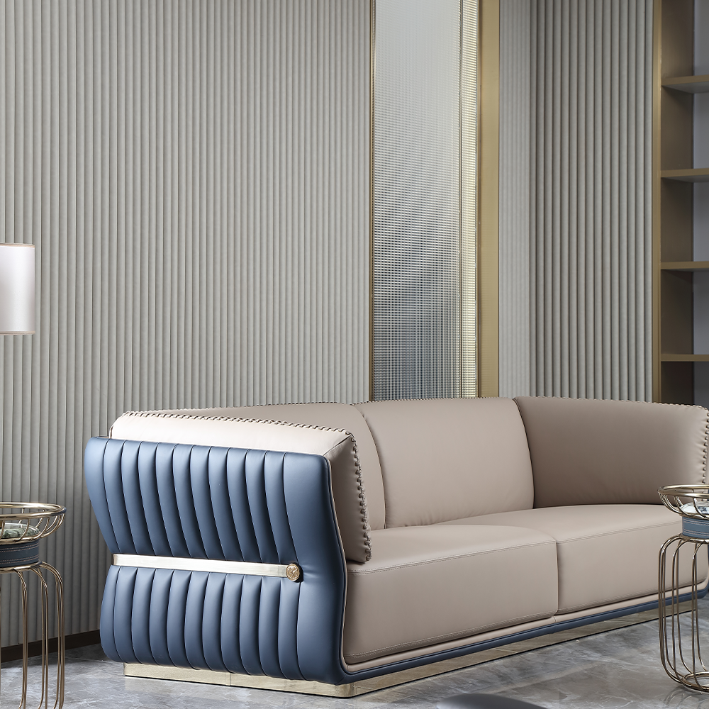 Italian Minimalist Genuine Leather Sofa Living Room Sofa Set Straight Row Three Seater Furniture Sofa