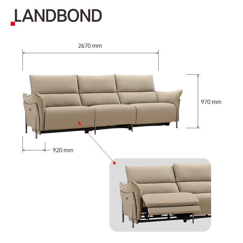 LANDBOND Modern Couches Luxury Living Room Sofa Electric 4 Seater Recliner Sectional Fabric Sofa Set Furniture With USB Charger