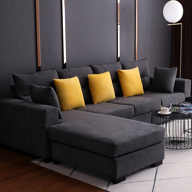 Modern home luxury wood furniture Nordic style black fabric sofa set furniture soft sectional couch living room sofas