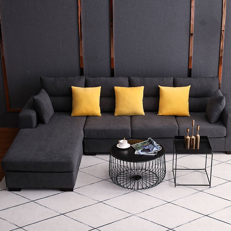 Modern home luxury wood furniture Nordic style black fabric sofa set furniture soft sectional couch living room sofas