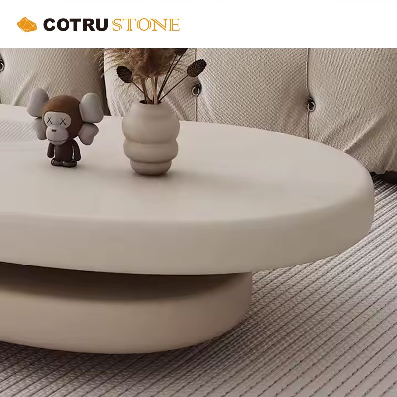 Modern Irregular Shape Interior Luxury Unique Design Travertine Rotatable Double Decker Sofa Coffee Table For Living Room Centre