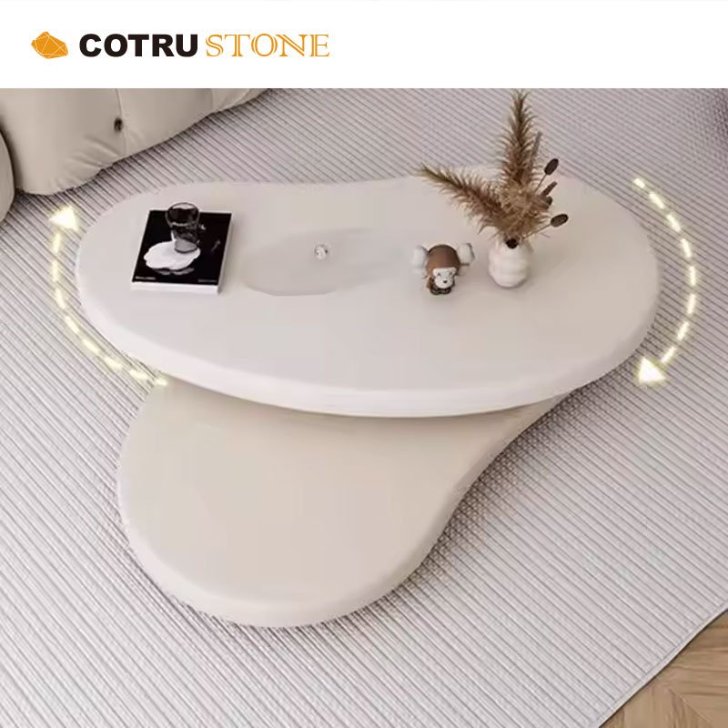 Modern Irregular Shape Interior Luxury Unique Design Travertine Rotatable Double Decker Sofa Coffee Table For Living Room Centre