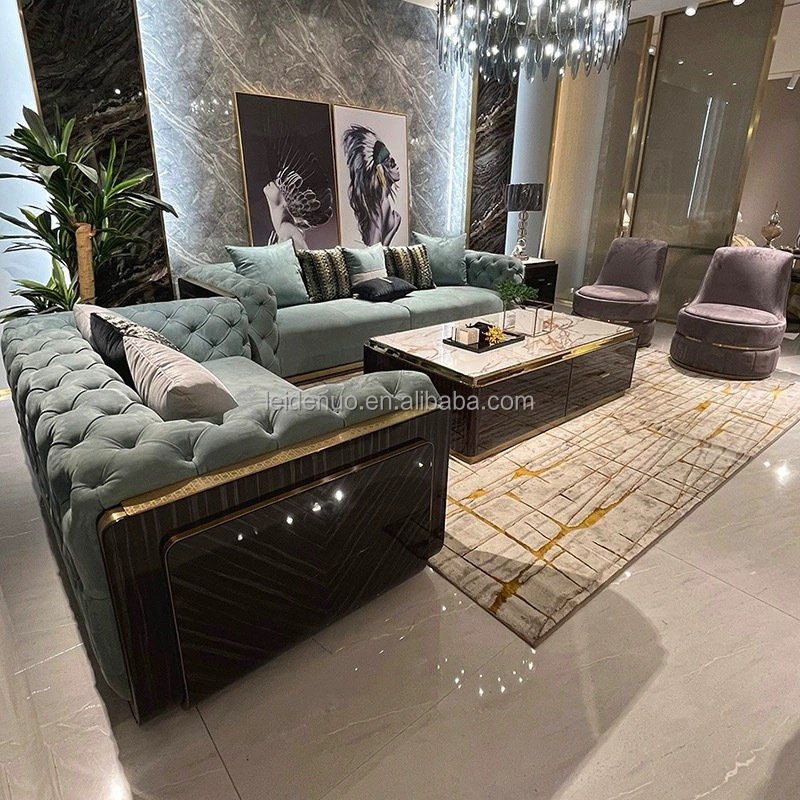 Luxury design european style quality nubuck leather living room sofa set furniture