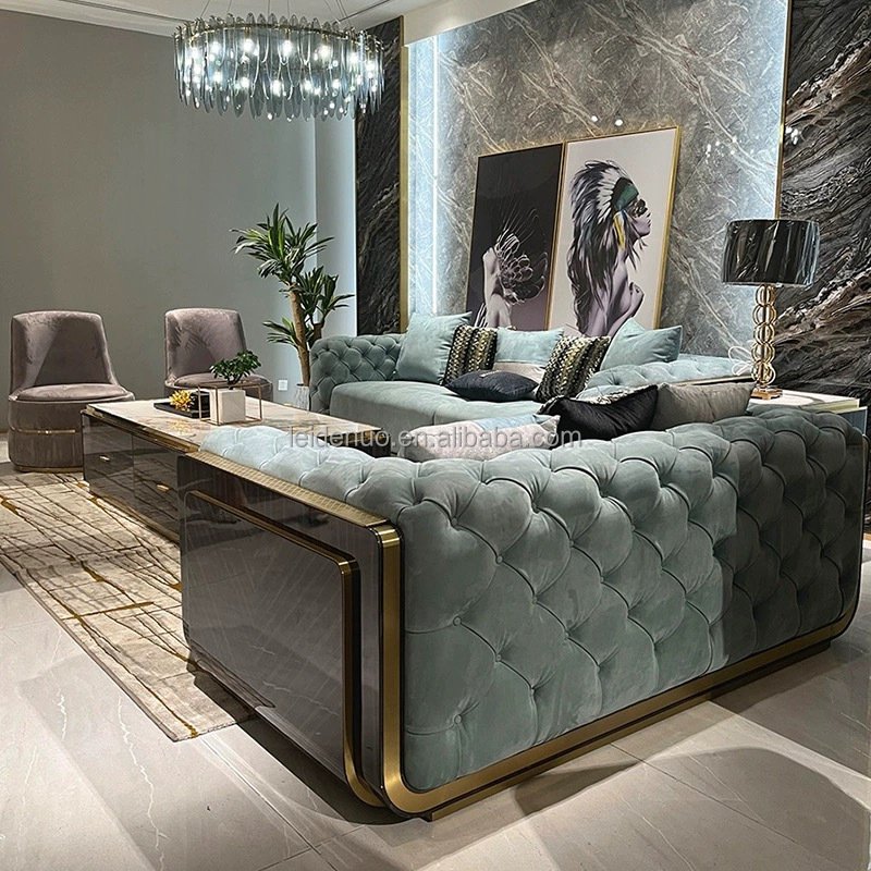 Luxury design european style quality nubuck leather living room sofa set furniture