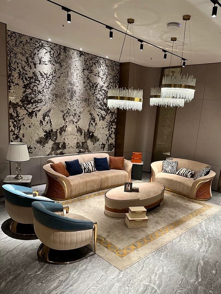 High end Italian luxury sectional sofa set furniture genuine leather couch living room sofa