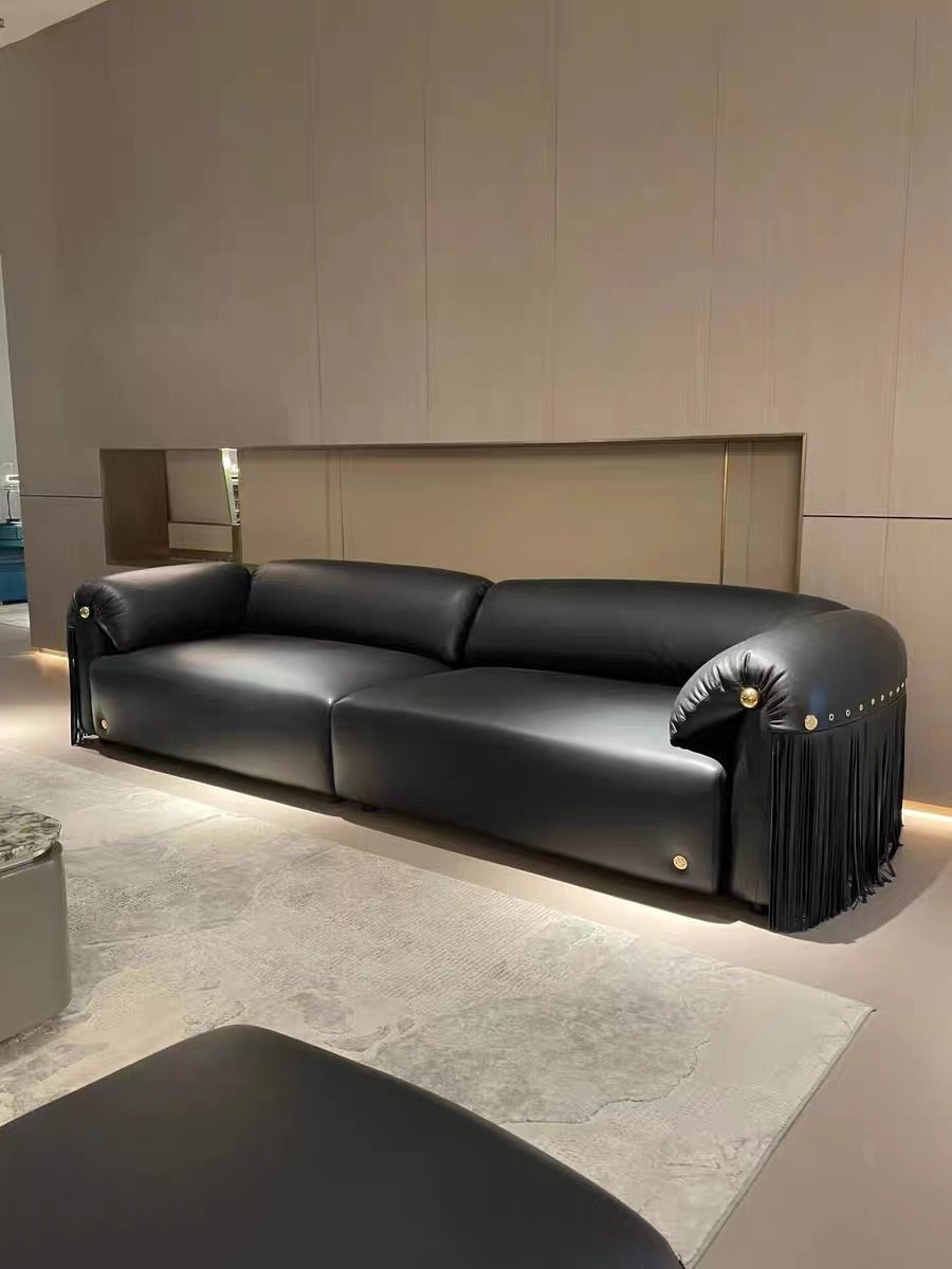Luxury minimalist Modern Italian Furniture Comfortable Sectional Sofa Set Leather wooden Couch Chesterfield Living Room Sofa