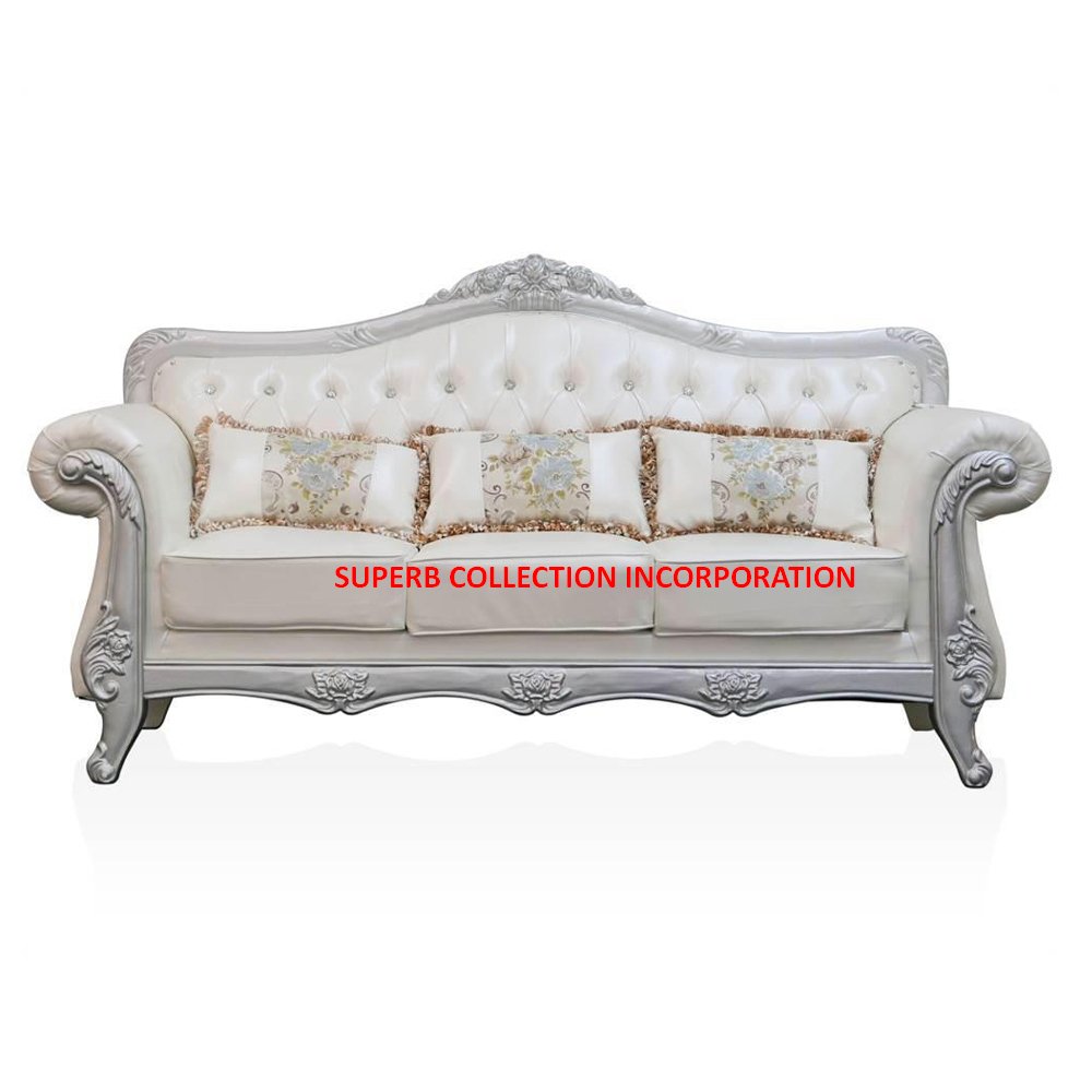 Top Selling Silver Embossed and White Couch Living Room Sofa Direct Factory Sale