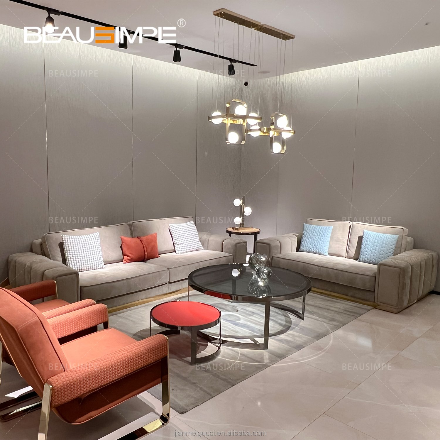 High-end customized Home villa italian sofa sectional couch set modern living room sofa set furniture gray luxury sofa