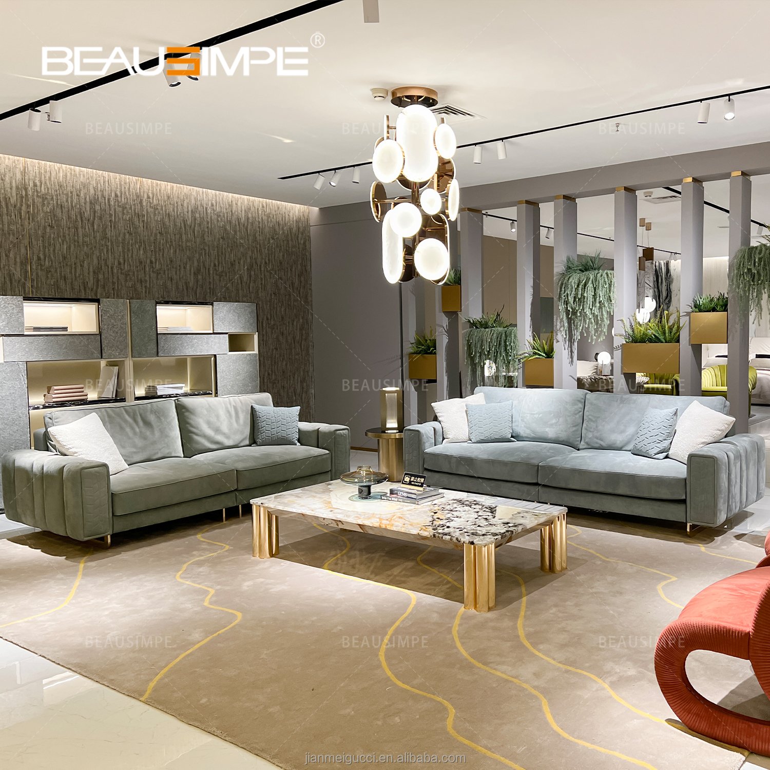 High-end customized Home villa italian sofa sectional couch set modern living room sofa set furniture gray luxury sofa