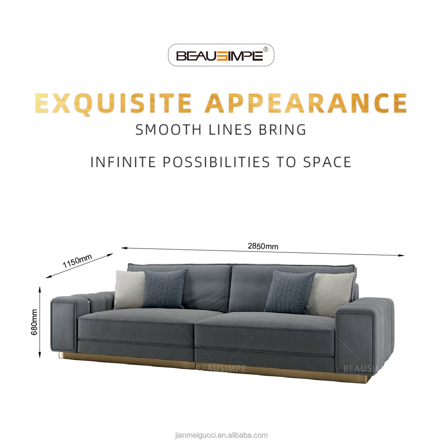 High-end customized Home villa italian sofa sectional couch set modern living room sofa set furniture gray luxury sofa