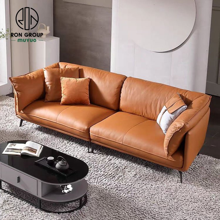 Wholesale Customized Modern Apartment Furniture Orange Italian Recliner Cowhide Leather Royal Design Couch Living Room Sofas