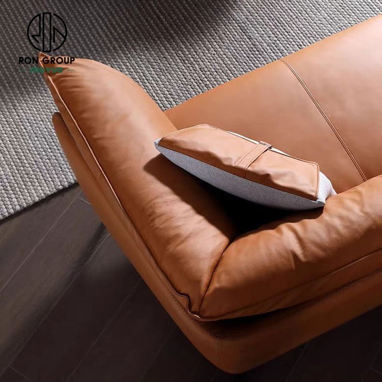 Wholesale Customized Modern Apartment Furniture Orange Italian Recliner Cowhide Leather Royal Design Couch Living Room Sofas