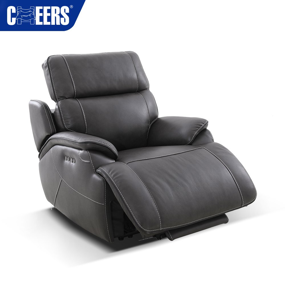 MANWAH CHEERS Luxury Leather Upholstered Living Room Sofa 5-Seater Power Reclining Sectional with Console and Light
