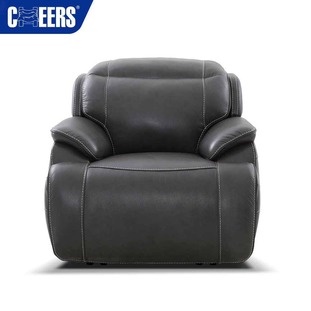 MANWAH CHEERS Luxury Leather Upholstered Living Room Sofa 5-Seater Power Reclining Sectional with Console and Light