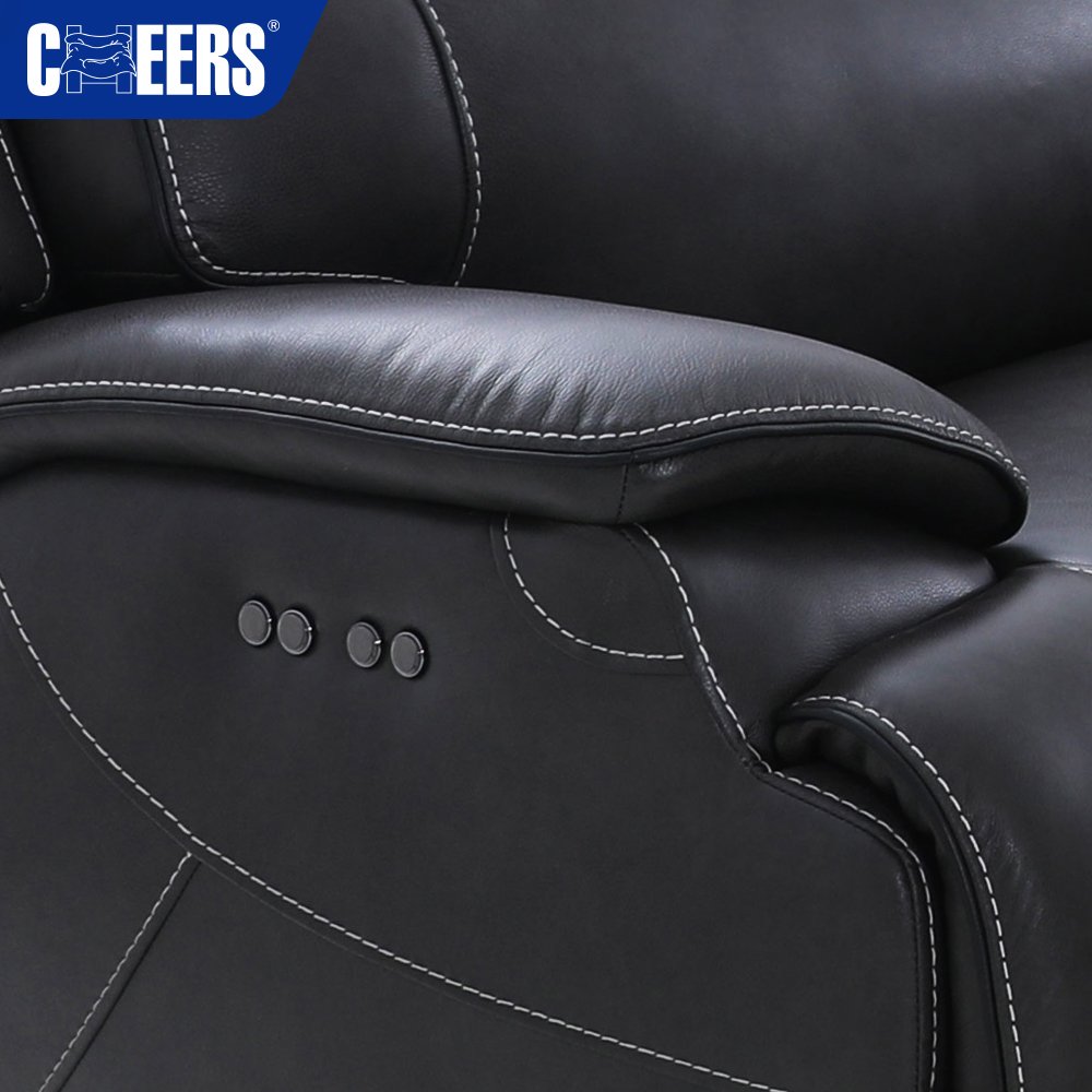 MANWAH CHEERS Luxury Leather Upholstered Living Room Sofa 5-Seater Power Reclining Sectional with Console and Light