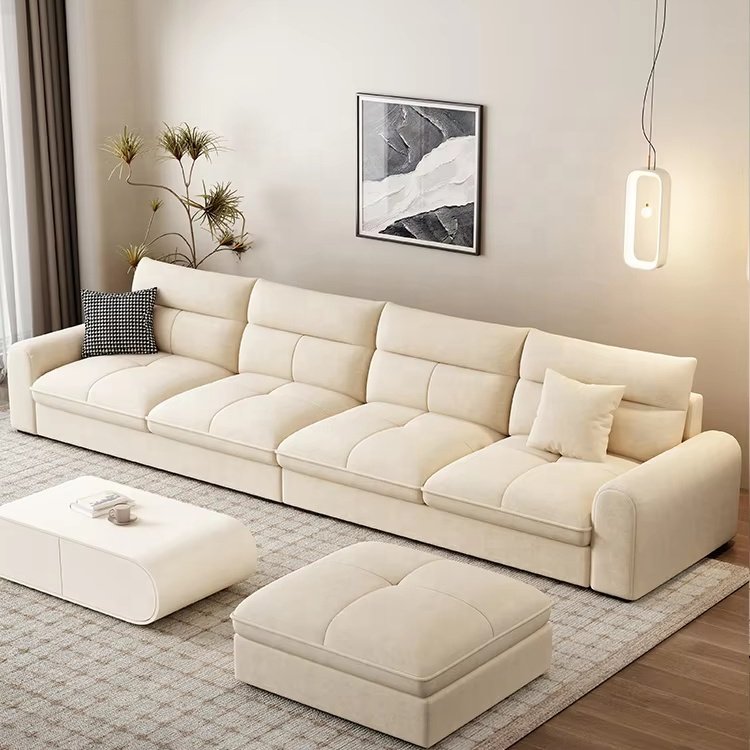 Modern Simplicity Cream Fabric Sectional Sofa with Wind Technology Convertible Tufted Design for Hotel Villa Living Room Hall