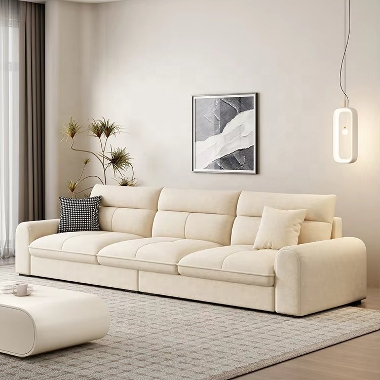 Modern Simplicity Cream Fabric Sectional Sofa with Wind Technology Convertible Tufted Design for Hotel Villa Living Room Hall