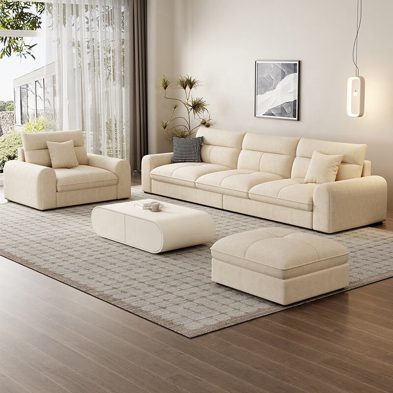 Modern Simplicity Cream Fabric Sectional Sofa with Wind Technology Convertible Tufted Design for Hotel Villa Living Room Hall