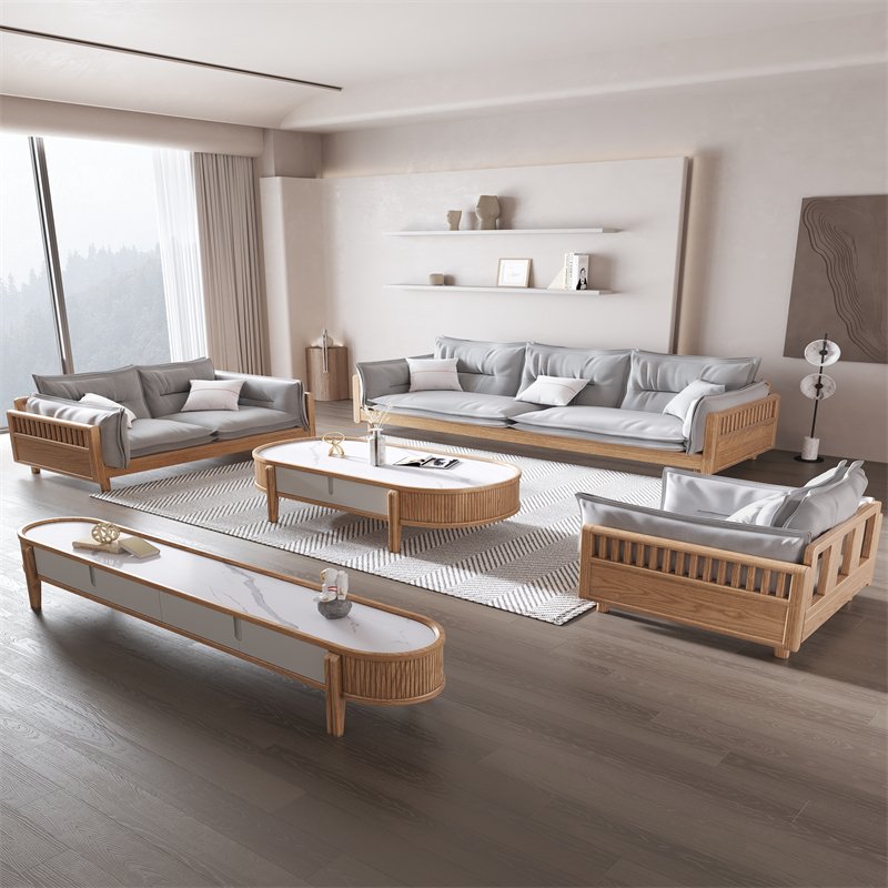 Modern Design Home Furniture Living Room Solid Wood Single Sofa double sofa Three seat Sofa Set