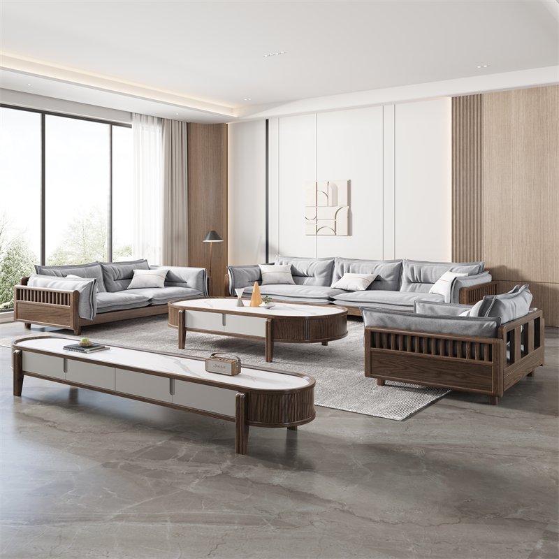 Modern Design Home Furniture Living Room Solid Wood Single Sofa double sofa Three seat Sofa Set