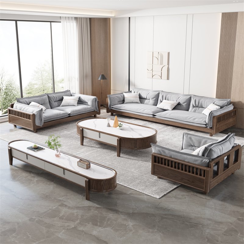 Modern Design Home Furniture Living Room Solid Wood Single Sofa double sofa Three seat Sofa Set