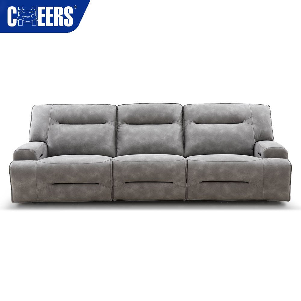 MANWAH CHEERS Euro Fabric Power Reclining Living Room Sofa 3+1 Luxury Sofa Set with USB for Office and Living Room
