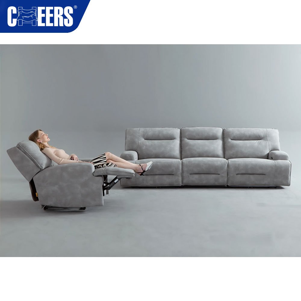 MANWAH CHEERS Euro Fabric Power Reclining Living Room Sofa 3+1 Luxury Sofa Set with USB for Office and Living Room